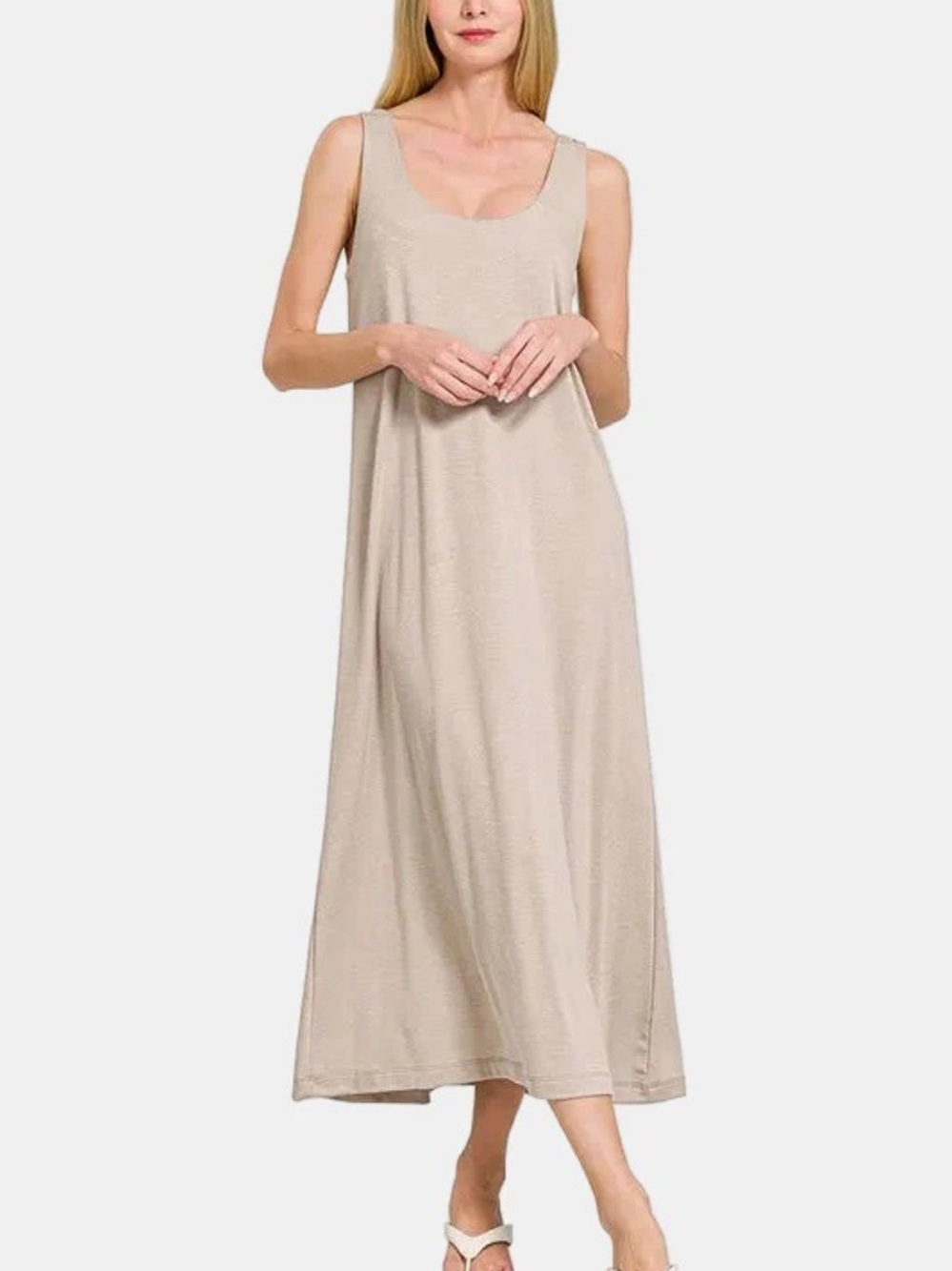 Zenana Twist Strap Sleeveless Midi Minimalist Dress Ash Mocha Size Small NEW